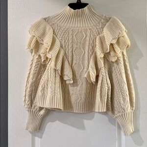 Zara Contract Crochet Ruffled‎ Cable Knit Crop Sweater Size XS